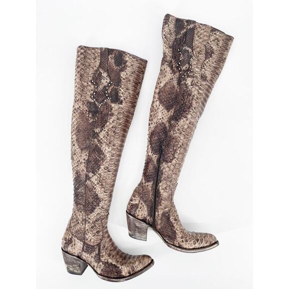 Rare Old Gringo Over the Knee Python Snakeskin Crystal Cowgirl Boot size 6.5 - Picture 3 of 12
